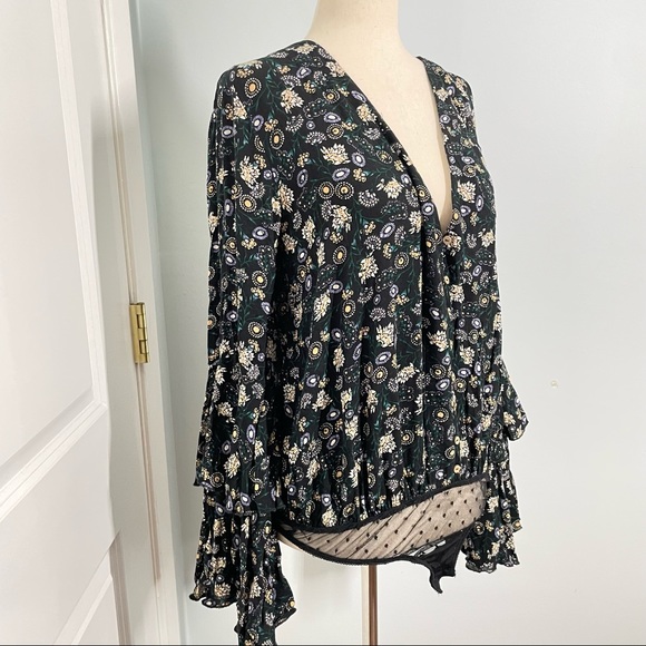 Free People She's Dainty Black Floral Print Long Sleeve Bodysuit - Picture 5 of 14
